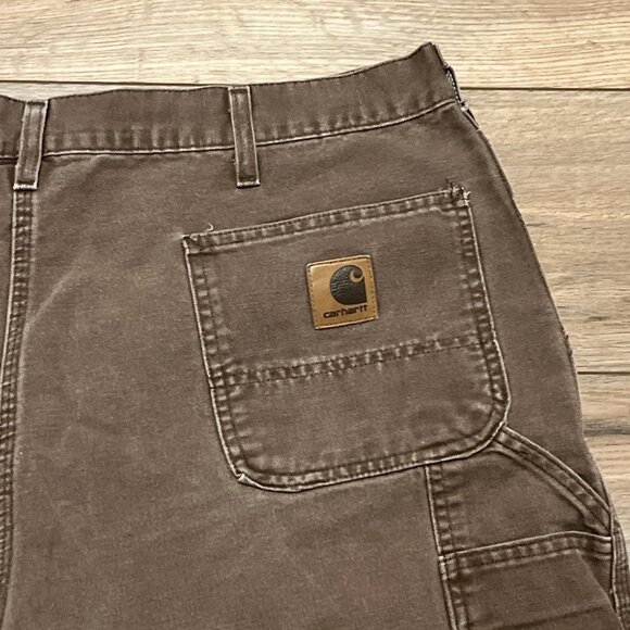 Men's VTG Carhartt Duck Canvas Carpenter Shorts SZ 44x8 Brown B25 CHT Y2K - Picture 8 of 8